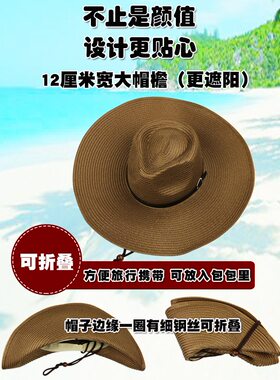 草帽男士大檐户外太阳帽可折叠