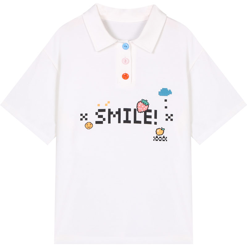 库恩玛维旗舰店夏季新款日系少女短袖T恤女翻领半袖Polo衫宽松学生t桖ins潮3