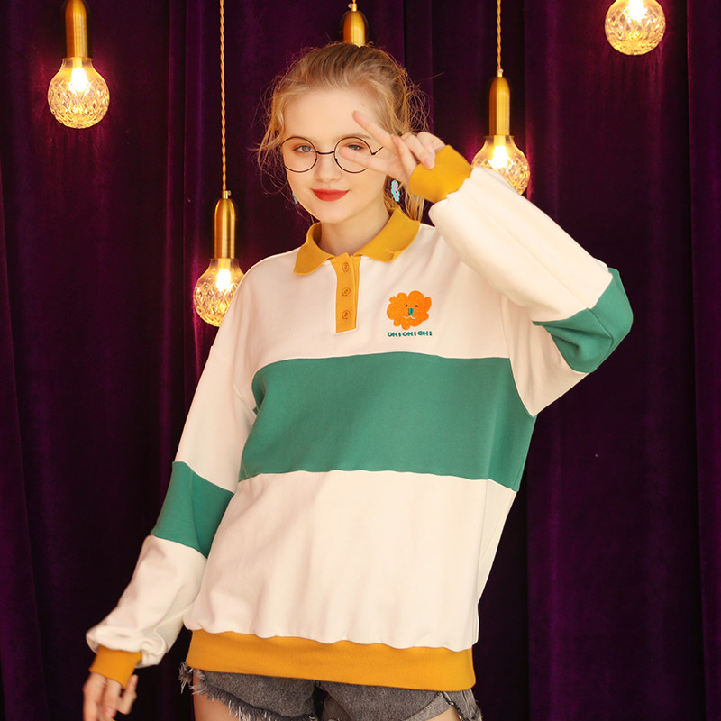 库恩玛维旗舰店日系卫衣女设计感小众春秋薄款翻领Polo衫年新款宽松长袖上衣0