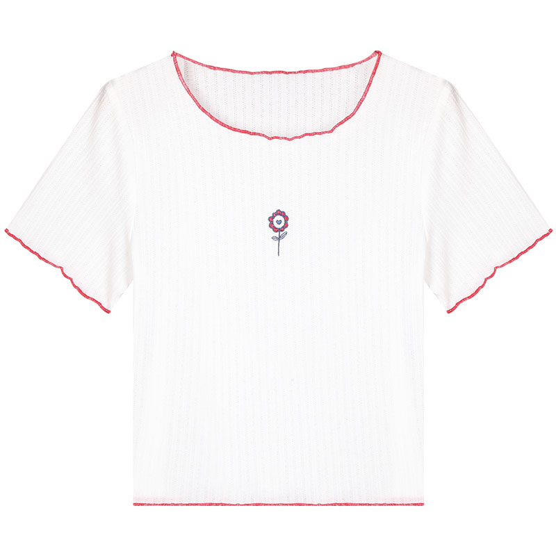 库恩玛维旗舰店年新款修身高腰短款白色短袖网红t恤女ins超火半袖针织上衣夏3