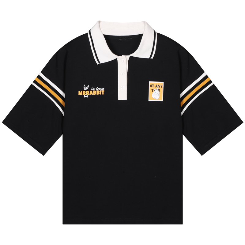 库恩玛维旗舰店黑色短袖T恤女夏季宽松遮肉年新款日系翻领Polo衫红色上衣潮3