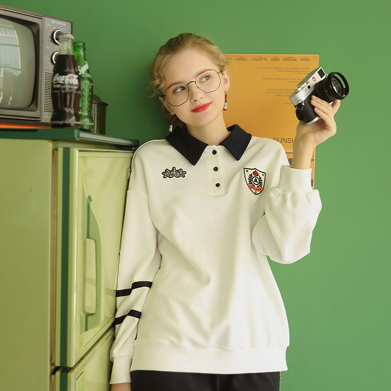 库恩玛维旗舰店学生上衣女年秋季新款卫衣宽松韩版长袖春秋薄款外套Polo衫潮1