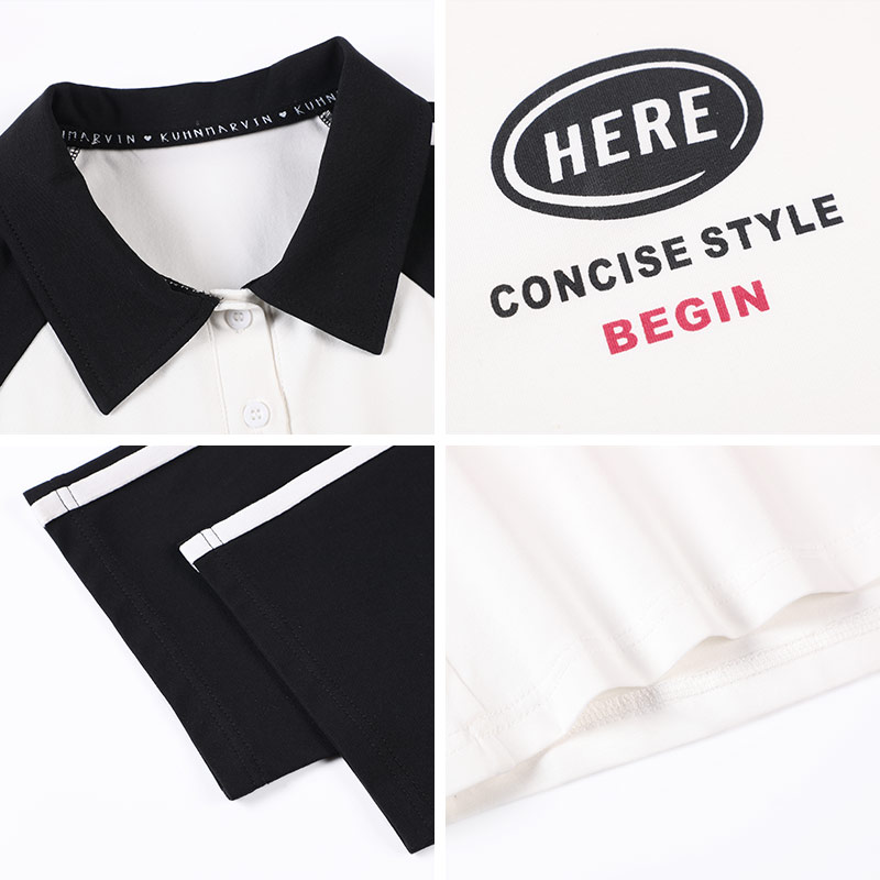 库恩玛维旗舰店短袖撞色T恤女夏季年新款宽松港风翻领Polo衫ins潮情侣装上衣2