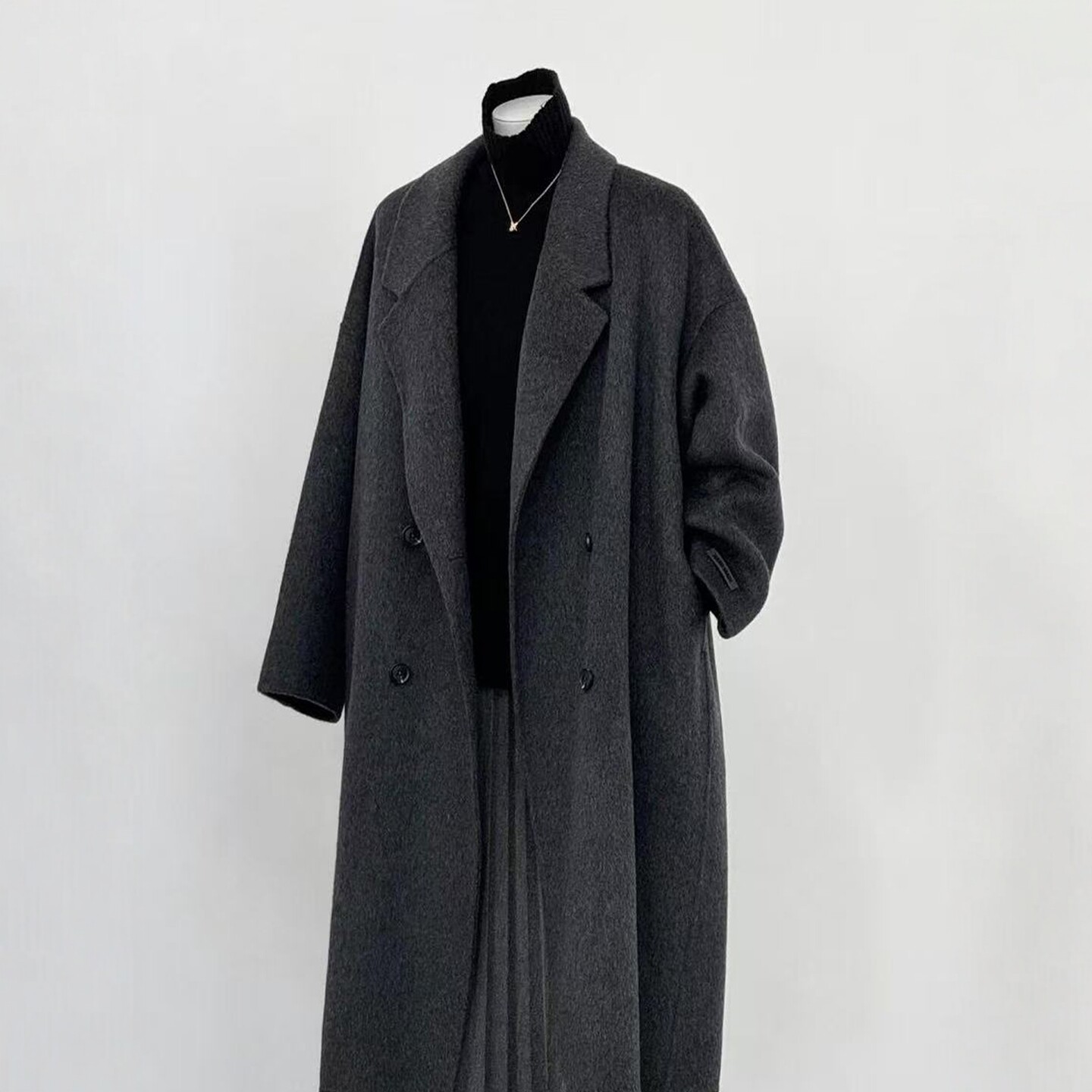 双面羊绒大衣女中长款2025秋冬新款炭灰色韩系宽松高端羊毛呢外套,淘宝优惠券,粉丝福利购,淘宝优惠卷