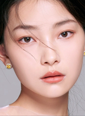 黄色方糖锆石时尚耳钉女