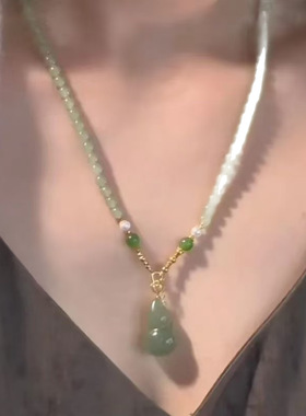 新中式绿色葫芦串珠项链女