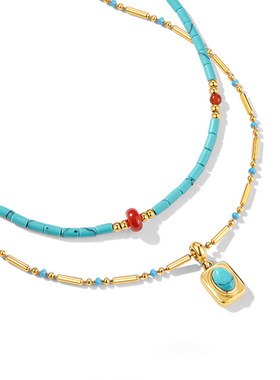 单戴叠戴绿色圆珠项链女