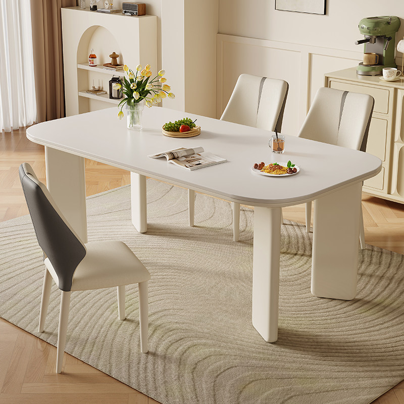 馨佰利白蜡木实木岩板餐桌客厅家用小户型吃饭桌奶油风长方形方桌,淘宝优惠券,粉丝福利购,淘宝优惠卷