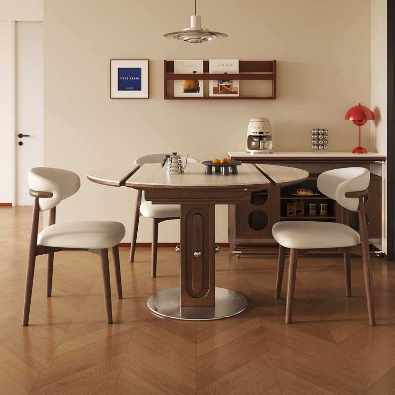 政府补贴馨佰利岩板实木餐桌2025新款家用小户型中古风可伸缩饭桌 - 图1