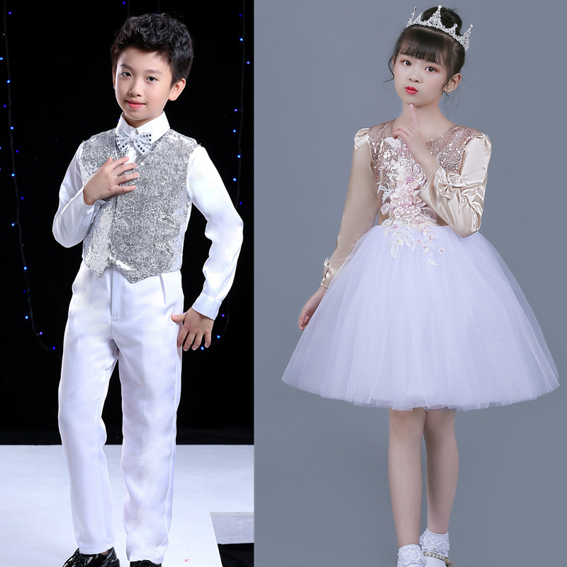 国庆节儿童合唱服装演出服男女童礼服小学生表演朗诵纱裙大合唱团 - 图0