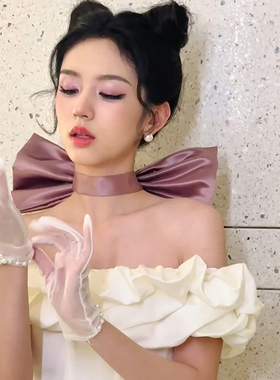 周也同款紫色蝴蝶结颈花