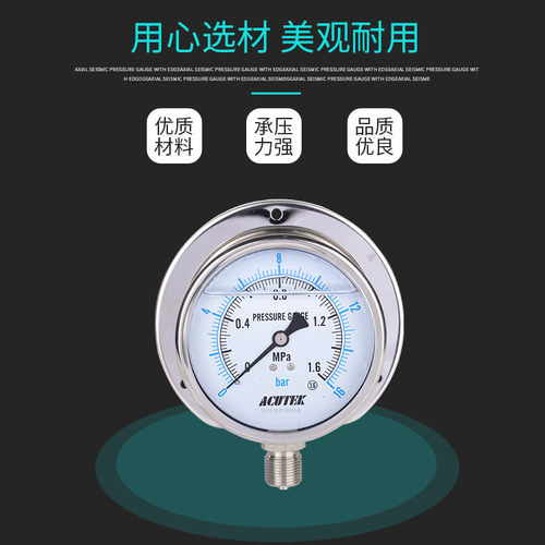 径向带边不锈钢耐震压力表 YN100BF-T 1.6MPA M20*1.5 船用压力表 - 图0