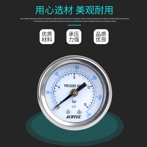 ACUTEK轴向不锈钢压力表Y40BF-Z 16bar ZG1/8材质304 氨气 耐高温 - 图0