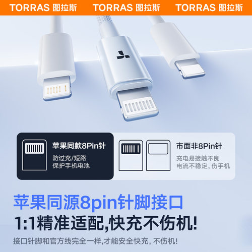 图拉斯充电线适用苹果数据线iPhone13/14快充17ProMax手机16typec转lightning正品15lighting12iPad平板usb双 - 图2