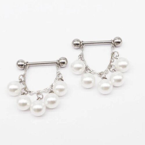 简欧美穿刺饰品316医用钢防过敏珍珠乳链/乳环/乳钉nipple ring - 图3