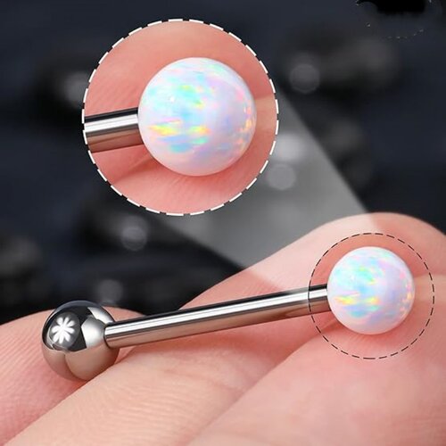 316L医用钢钛钢欧泊石防过敏舌钉舌环Tongue Ring - 图0