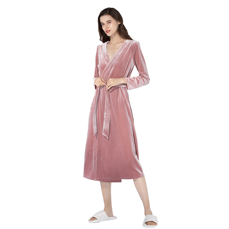 金丝绒春秋长款长袖长裙塑身夏睡袍 御庭睡裙