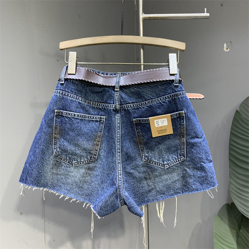 韩系复古破洞毛边设计感牛仔短裤女2025早秋新款百搭洋气气质短裤,淘宝优惠券,粉丝福利购,淘宝优惠卷