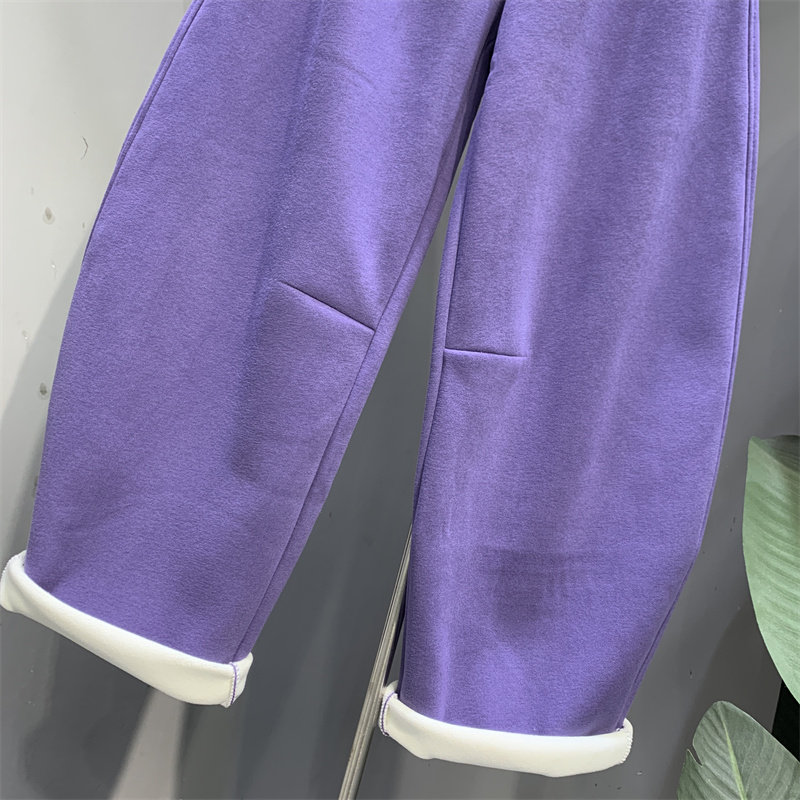 慵懒通勤加绒加厚紫色洋气百搭休闲卫裤2024冬季新款宽松显弯刀裤,淘宝优惠券,粉丝福利购,淘宝优惠卷