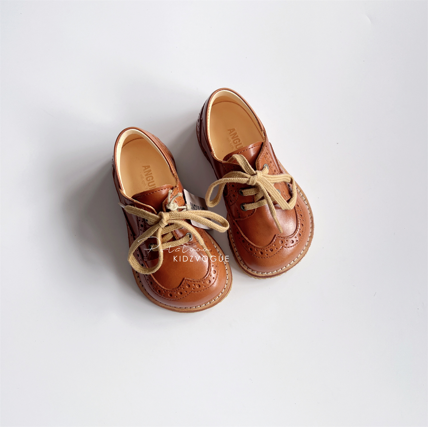 5Z 清仓特价 丹麦Angulus儿童经典皮鞋复古休闲系带宽头大头纯皮 - 图2
