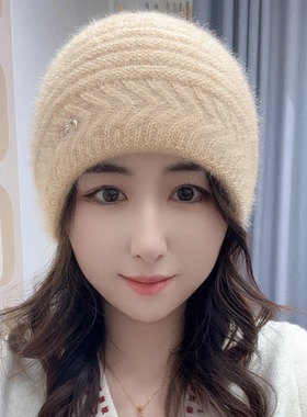 加厚针织帽子女冬天新保暖护耳毛线帽韩版宽松大头围网妈妈堆堆帽