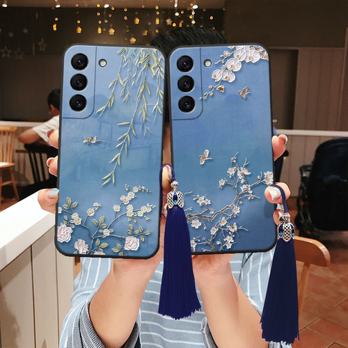 适用三星s25立体s24浮雕s23花鸟ultra柳枝s22手机壳a54蝴蝶+文创note20花朵a35国风a53妈妈a55软壳21fe新中式 - 图0