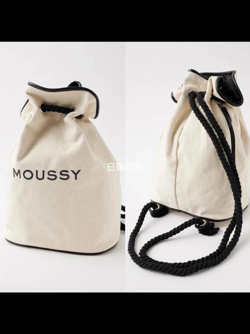 moussy.vivi背包大LOGO麻绳帆布度假露营抽绳双肩水桶包