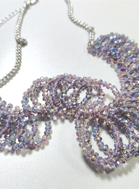 Vintage欧洲回流英国玛莎MS打标炫彩紫色水晶珠手工编织款短项链