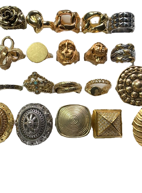 Vintage中古 复古夸张个性设计感素金款MK/小m打标孤品戒指合集