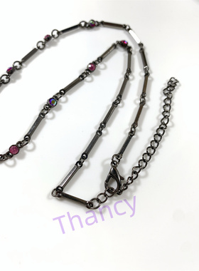 1928打标玫红色镶钻锁骨链