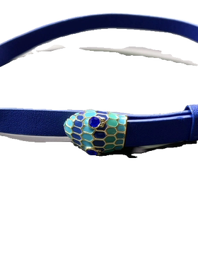 美国大牌KS打标宝蓝色真皮珐琅蛇头造型短款颈链项链 可当手链