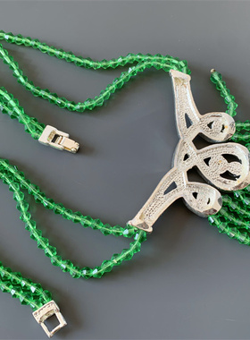 Vintage西洋古董款 绿色双层水晶珠中式风短款项链女