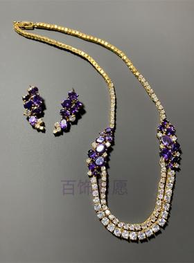紫色水晶项链耳环套装