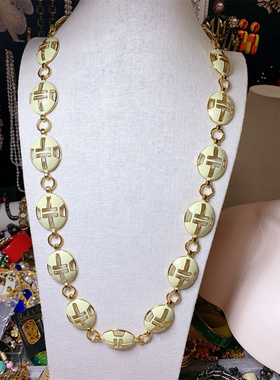 TB米白色珐琅中长款项链