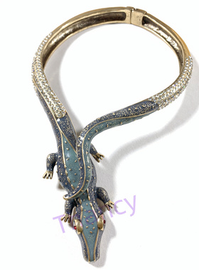 复古珐琅釉鳄鱼造型开口项圈女