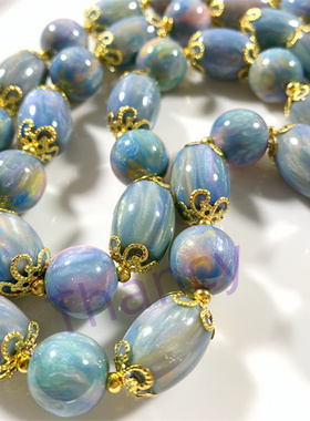 粉蓝珠光树脂珠项链套装