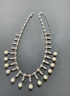 Vintage中古 AV0N打标精致闪亮莱茵石流苏瀑布耳环戒指项链套装