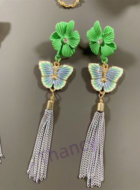 BJ打标蓝绿蝴蝶手链耳环项链套装