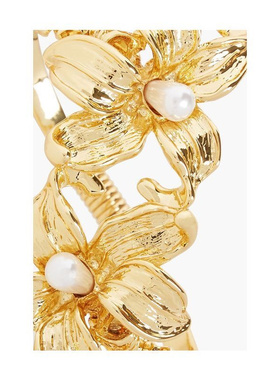 Vintage中古美国KJL打标唯美浪漫金色花朵立体造型开口女士手镯