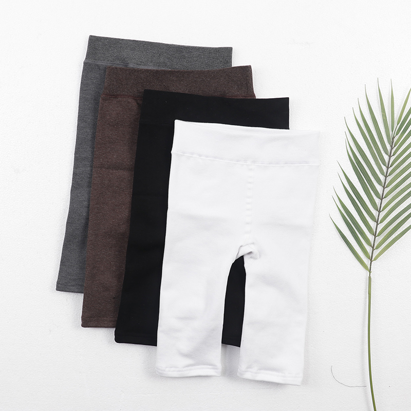 秋冬保暖短裤女童五分裤加薄绒校服内搭打底裤三分加绒白色中大童 - 图1