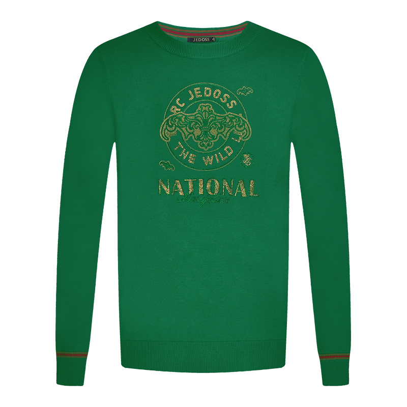 JEDOSS/爵迪斯男装秋冬专柜新款经典绿色烫钻长袖羊毛衫JS175 - 图1
