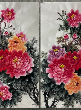 墨香村中堂装饰国画纯手绘花鸟画三尺牡丹花开富贵MV5122601-25