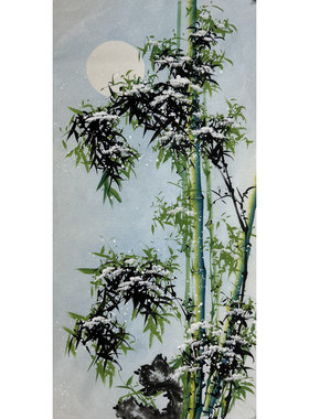136X68厘米中堂国画花鸟画纯手绘四尺竹子竹报平安ML6072501-15