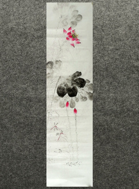 136X34厘米条幅装饰国画字画花鸟纯手绘四尺对开荷花MU8091201-14