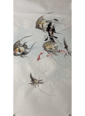中堂装饰国画字画纯手绘花鸟画三尺鱼神仙鱼连年有余ME5080216-34