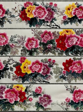 136X34厘米国画花鸟字画纯手绘四尺对开牡丹花开富贵MU3111601-10