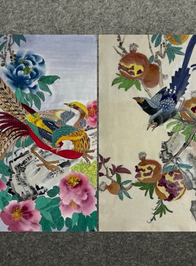 纯手绘四尺三开花鸟画公鸡