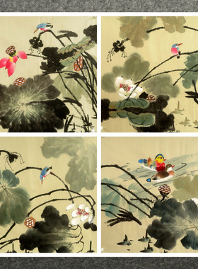 68X68CM墨香村装饰国画花鸟字画纯手绘四尺斗方荷花MA4102101-90