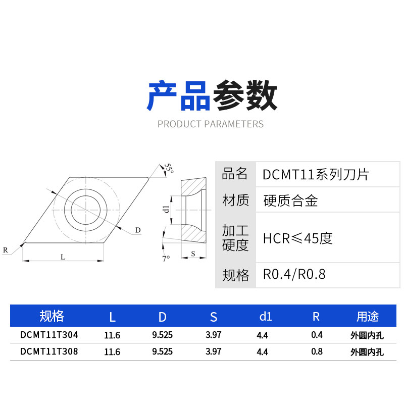 京瓷数控内孔车刀片DCMT11T304/08-HQ TN60/PR1125/PR930/CA5525-图2