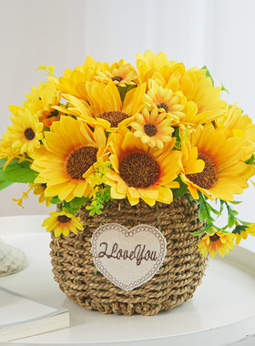 向日葵假花仿真花摆设客厅餐桌花艺摆件家居装饰塑料花束绢花盆栽